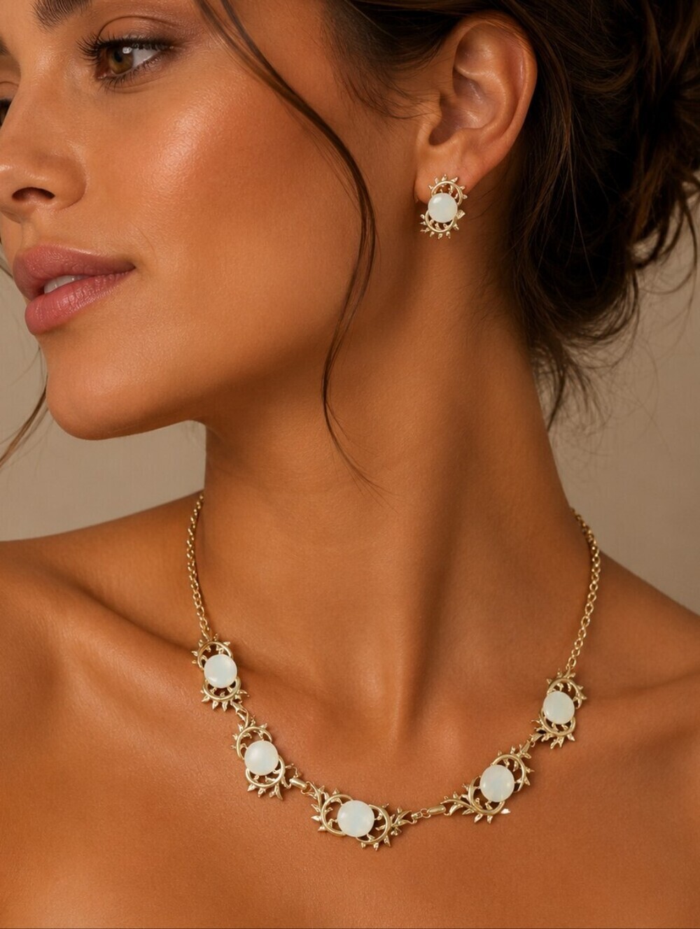 Vtg JEWELCRAFT Thermoset Art Deco Bridal Riviere Castlecore Necklace Set